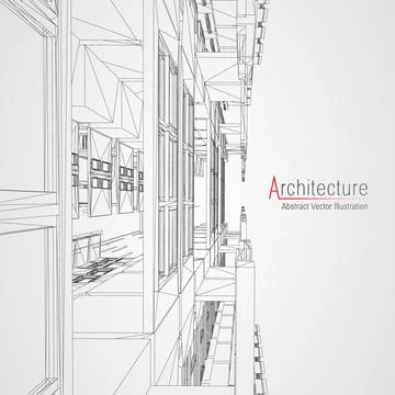 Architecture line background. Building construction sketch vector abstract Stock Illustration