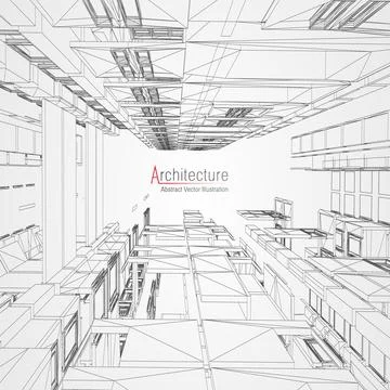 Architecture line background. Building construction sketch vector abstract Stock Illustration