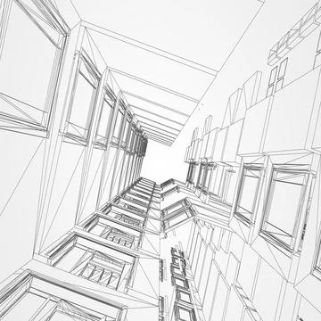 Architecture line background. Building construction sketch vector abstract Stock Illustration