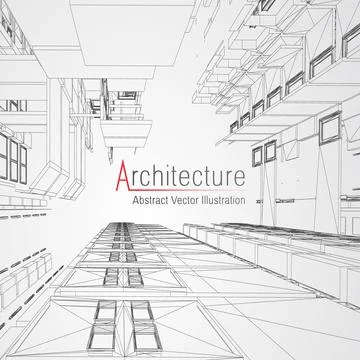 Architecture line background. Building construction sketch vector abstract Stock Illustration