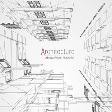 Architecture line background. Building construction sketch vector abstract Stock Illustration