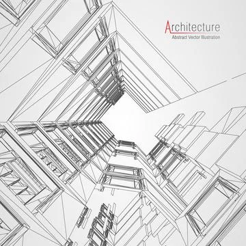 Architecture line background. Building construction sketch vector abstract Illustrazione stock