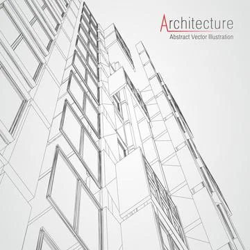 Architecture line background. Building construction sketch vector abstract Stock Illustration