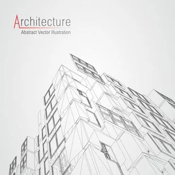Architecture line background. Building construction sketch vector abstract Stock Illustration