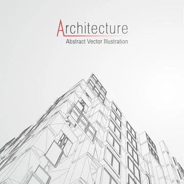 Architecture line background. Building construction sketch vector abstract Illustrazione stock