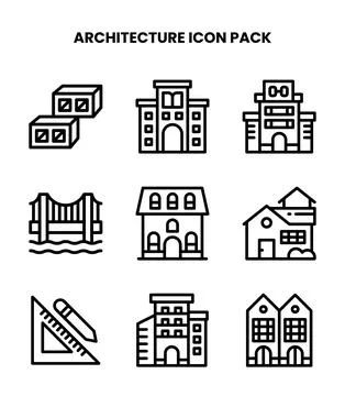 Architecture Line Collection Icons Pack Stock Illustration