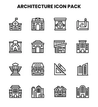 Architecture Line Set Icons Pack Stock Illustration