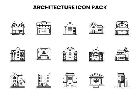 Architecture Line Set Icons Pack Stock Illustration