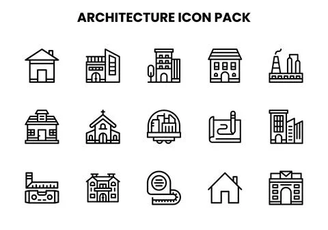 Architecture Line Set Icons Pack Stock Illustration