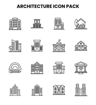 Architecture Line UI Icons Pack Stock Illustration