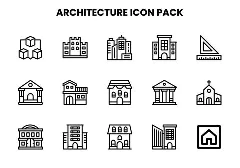 Architecture Line Vector Icons Pack Stock Illustration
