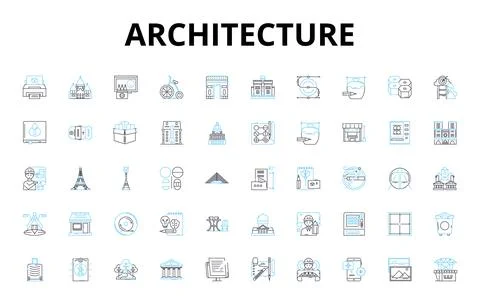 Architecture linear icons set. Form, Function, Design, Space, Structure Stock Illustration