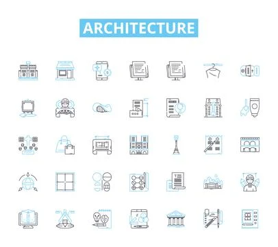 Architecture linear icons set. Form, Function, Design, Space, Structure Stock Illustration