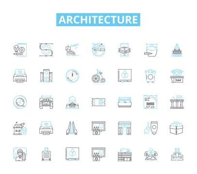 Architecture linear icons set. Form, Function, Design, Space, Structure Stock Illustration