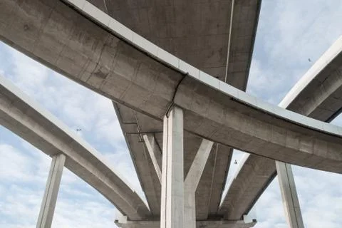 Architecture lines under the bridge, Elevated expressway,The curve of bridge  Stock Photos
