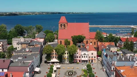 Architecture of the market square of Puck  town at summer, Poland Stock Footage 249472018