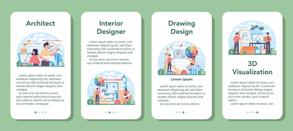 Architecture mobile application banner set. Idea of building project Ilustración de archivo