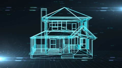 Architecture model of building construction blueprint wire-frame Vídeos de archivo 116155918