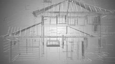 Architecture model of building construction blueprint wire-frame Ilustración de archivo