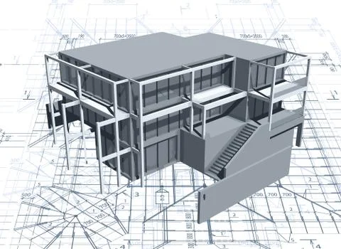 Architecture model house with blueprint. Vector Ilustración de archivo