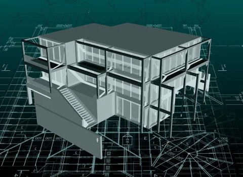 Architecture model house with blueprint. Vector Ilustración de archivo