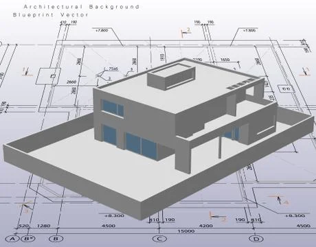 Architecture model house with blueprint. Vector Ilustración de archivo