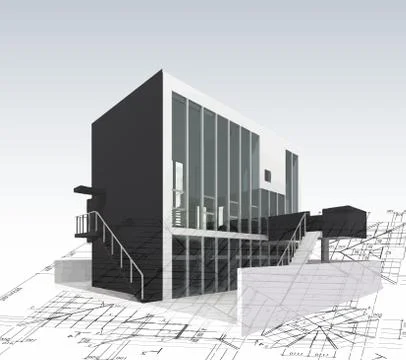 Architecture model house with blueprints. Vector Ilustración de archivo
