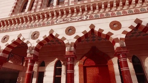 Architecture of a Modern Mosque and a High Minaret Stock Footage 75945762