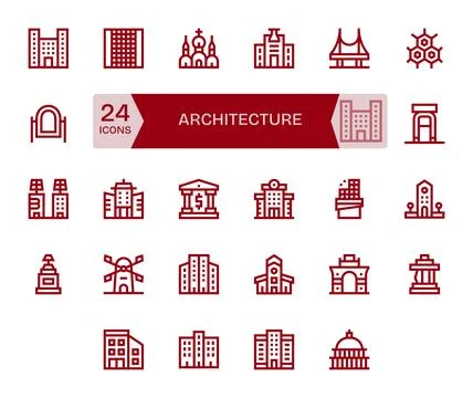 Architecture Modern Vector Collection with 24 Bold Line Retina Ready Detail.. Stock Illustration