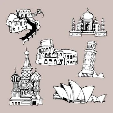 Architecture monuments Stock Illustration