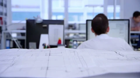 Architecture office - plans in foreground Stock-Footage 47224038