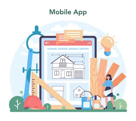 Architecture online service or platform. Idea of building project Stock Illustration