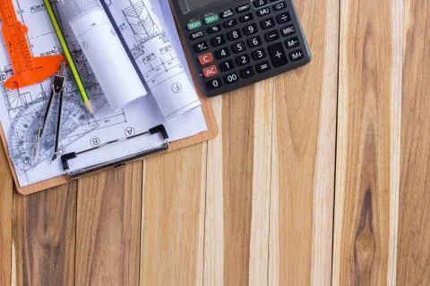 Architecture plan and rolls of blueprints Foto stock