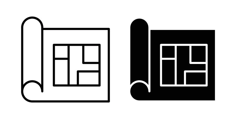Architecture plan icon linear versions pack on white background Stock Illustration
