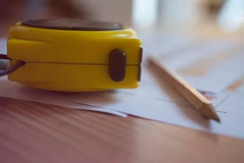 Architecture plan, roulette, eraser and pencil Foto stock
