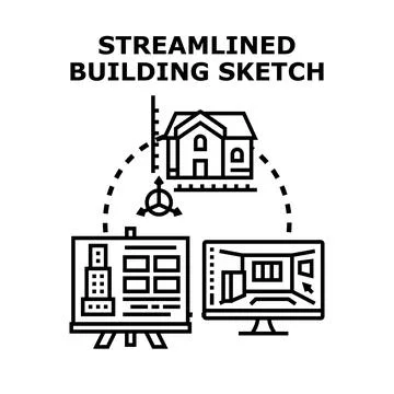Architecture planning and construction sketching process Stock Illustration