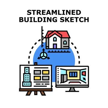 Architecture planning and construction sketching process Stock Illustration