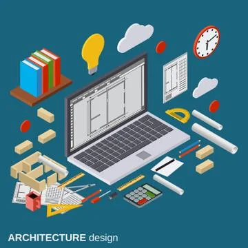 Architecture planning, interior project, architect workplace Stock Illustration