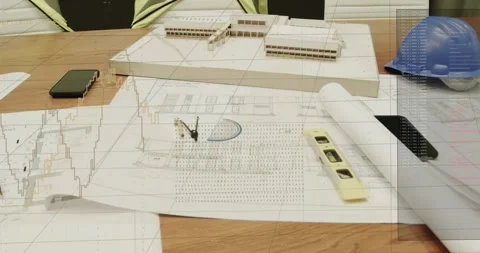 Architecture plans and tools shifting as camera moving, causing candlesticks Stock Footage 330955722