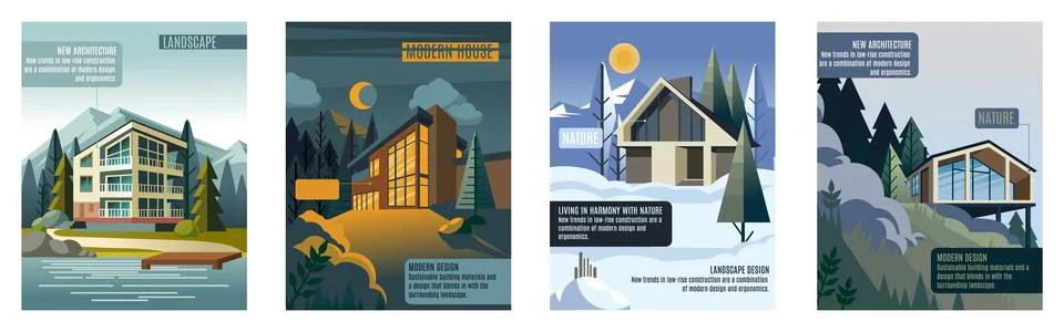Architecture posters. House building. Modern estate. Homes in forest. Abstract Ilustración de archivo