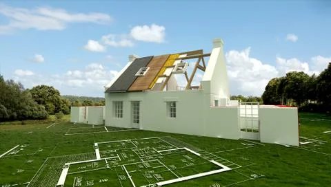 Architecture project in a meadow Stock Illustration