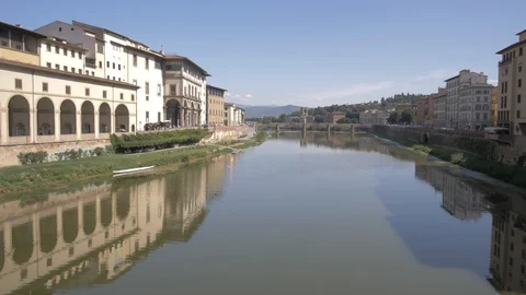 Architecture reflected in the River Arno, Florence, Tuscany, Italy Stock Footage 129074524