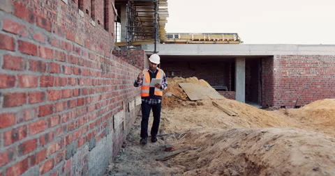 Architecture, renovation and man with tablet at construction site, real estate Stock Footage 336261136