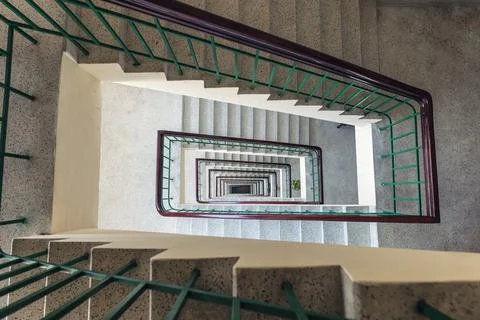 Architecture retro rectangle shape staircase swirl in hotel Stock Photos