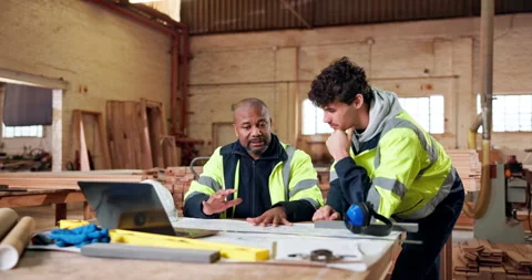Architecture, review or team in workshop with blueprint, building plan or Stock Footage 337986167