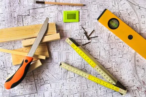 Architecture rolls architectural plans project architect blueprints Foto stock