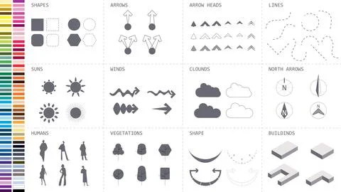 Architecture site analysis symbol icon element drawing graphic flat Stock Illustration
