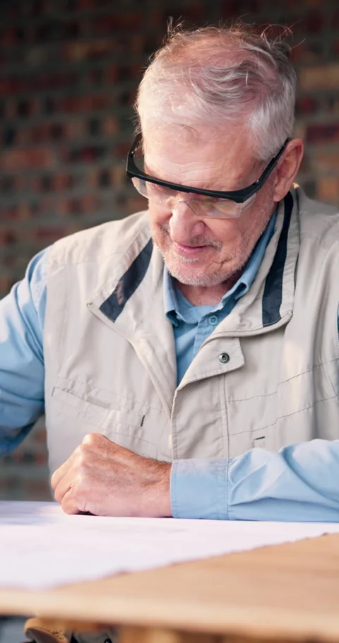Architecture, site and man with smile for blueprint correction, drawing update Stock Footage 340904219