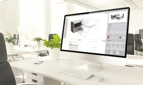 Architecture software screen mockup computer in loft office Stock Illustration
