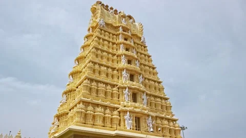 Architecture of Sri Chamundeshwari Temple, located on Chamundi Hills, Mysore. Stock Footage 130963776